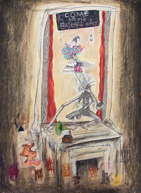 "Come See the Bastard Dance" - Charcoal, graphite, pastel, oil paint, and digital print on paper - 30 x 22" (2008)