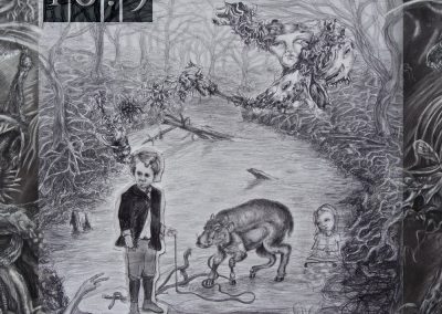 Creepy forest art heavy metal album cover